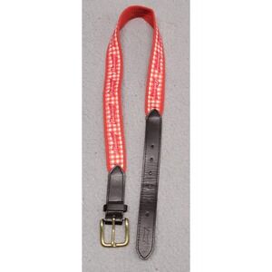 Budweiser Belt Mens 32 Brown Leather Red Canvas Gold Tone Brass Buckle Souvenir